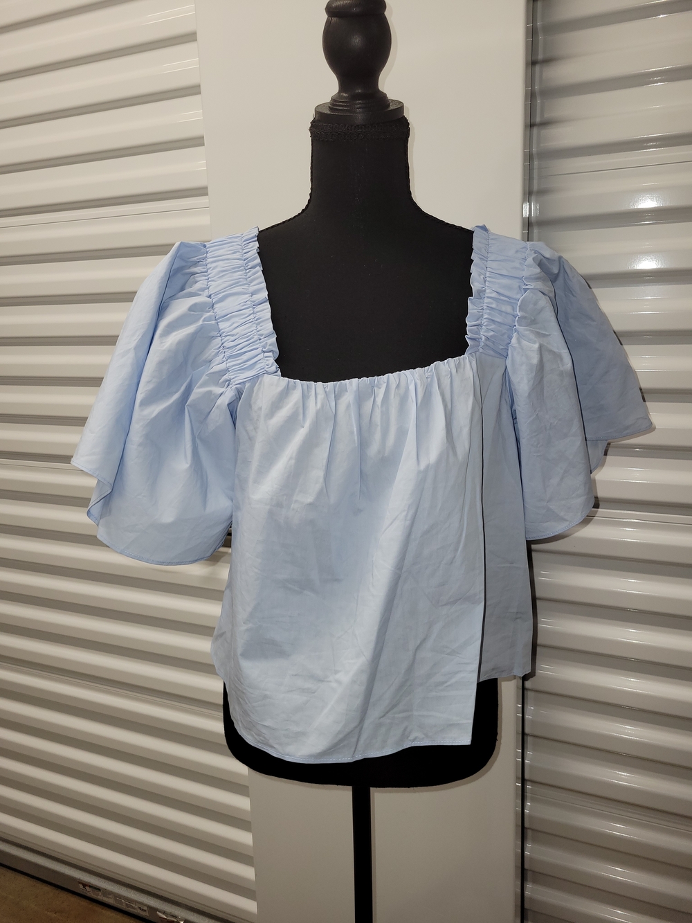 Karlie Light Blue Puff Sleeve Square Neck Blouse